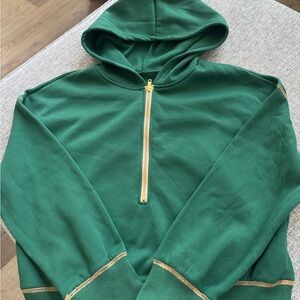 SHEIN Green Hooded Half-Zip Sweatshirt with Gold Trim